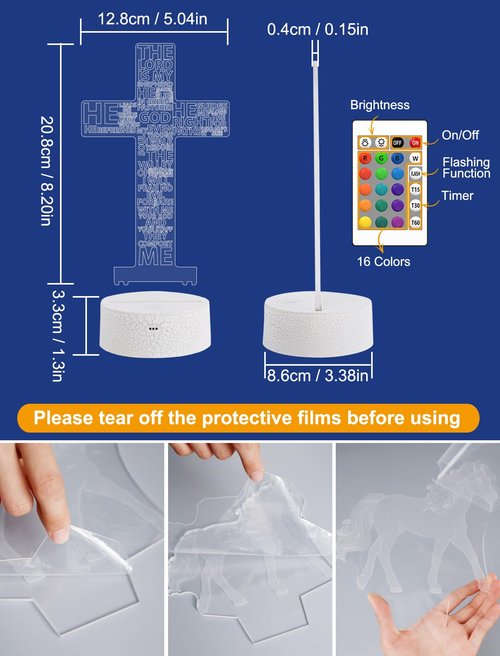 FULLOSUN Jesus Cross Gift, Jesus Cross Night Light, 3D Illumination Lights with Remote 16 RGB Colors Change Kids Men Women Room Lighting Creative Decoration