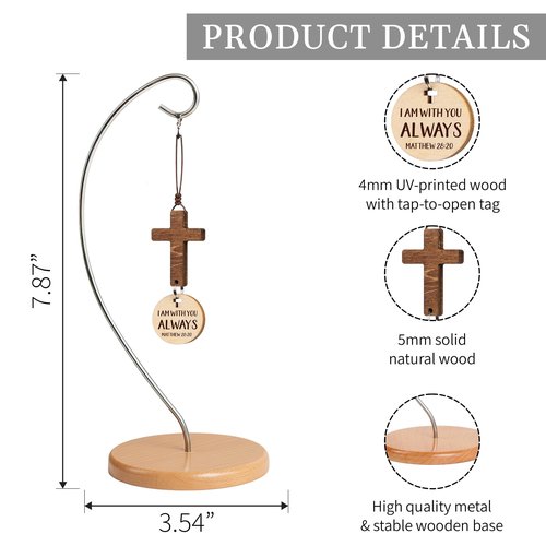 DINIZON Wood Cross Decor - Tap For Daily Bible Verse - Easter Religious Gifts For Women, Men, Decorative Standing Cross Christian Gifts, Hanging Jesus Faith Spiritual Decoration (Matthew 28:2)