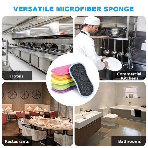 HOMEXCEL 12 Pack Multi-Purpose Scrub Sponges Kitchen, Dish Sponge, Non-Scratch Microfiber Sponge for Efficiently Cleaning Dishes, Pots, and Pans (Multicolor)