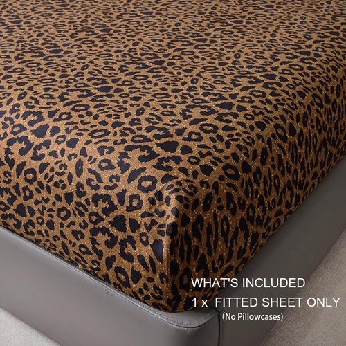 mixinni 100% Soft Microfiber Leopard Pattern Fitted Sheet Bed Sheet 15" Deep Pocket Queen Size-1 Fitted Sheet