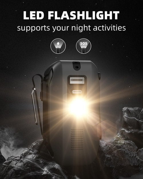 Portable Waist Fan Clip on Belt Under Shirt w/LED Display & Flashlight, 8000mAh Battery Powered, Rechargeable 5-Speed 14600RPM Personal Cooling Fan for Construction, Warehouse, Outdoor Jobsite,Black