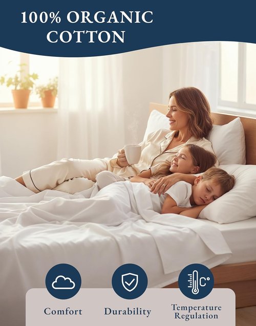 LANE LINEN 100% Organic Cotton Twin Sheets Set - Soft, Breathable Percale Bedding | 3-Piece White Set