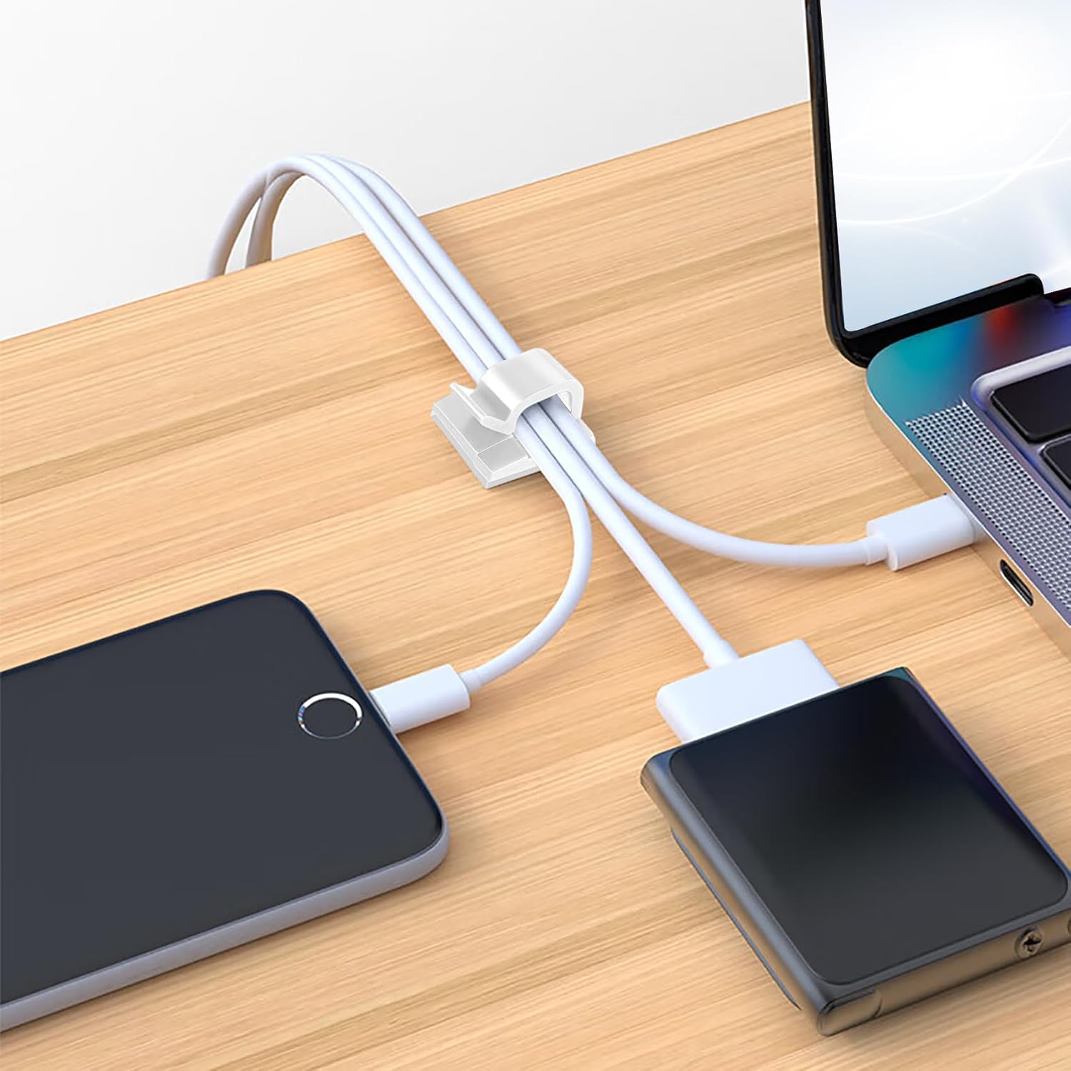 Abnii Cable Clips - 100PCS Adhesive Wire Organizer for Strong Wall & Desk Management | Clear Small