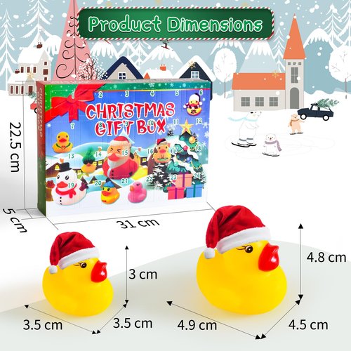 2025 Christmas Advent Calendar Ducks, 24 Days Christmas Countdown Rubber Ducks, Xmas Party Favor Gifts Boxes, Rubber Ducky Bath Toy for Boys Girls Toddlers Kids, 1 PCS