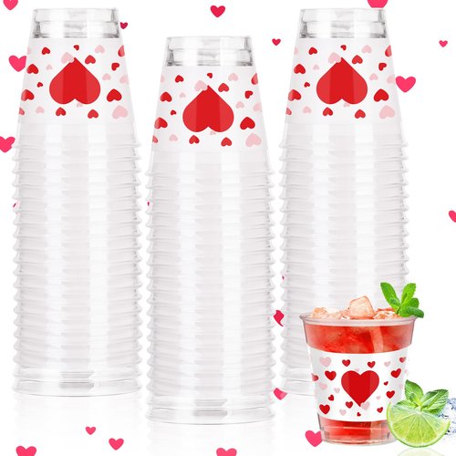 Taikula 60 Pcs 1.5oz Disposable Heart Shot Glasses for Valentine's Day - Romantic Red Pink Plastic Shot Cups Bulk, Couples Celebration & Love Party Decorations (60, Red, Pink Heart)