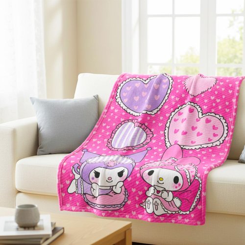 Hello Kitty Fleece Blanket Sleepover Set for Girls - Bundle with 45x60 Inch My Melody Throw Blanket, Drawstring Bag, Stickers and More | Hello Kitty Overnight Pack