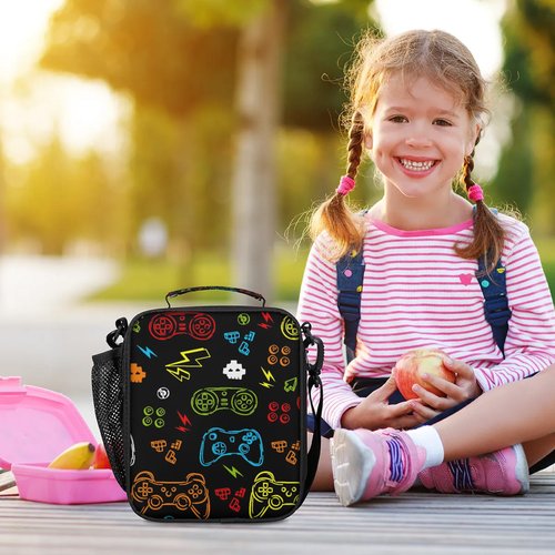 Bardic Lunch Box for Boys Girls - Reusable Insulated Lunch Bags for Kids - Video Game Large Capacity Cooler Back to School Lunch Thermal Meal Tote Kit
