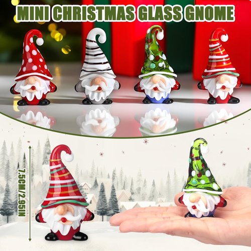 AceOrbit Mini Christmas Gnome Decorations - 4 Pcs Glass Santa Claus Ornaments for Holiday Table Decor