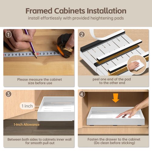 Bifixia 2Pack Expandable Pull Out Cabinet Organizer 21" Deep - Sliding Drawer Organizer Roll Out Shelves Adhesive - Adjustable Width 15.2"-26.2" W (White)