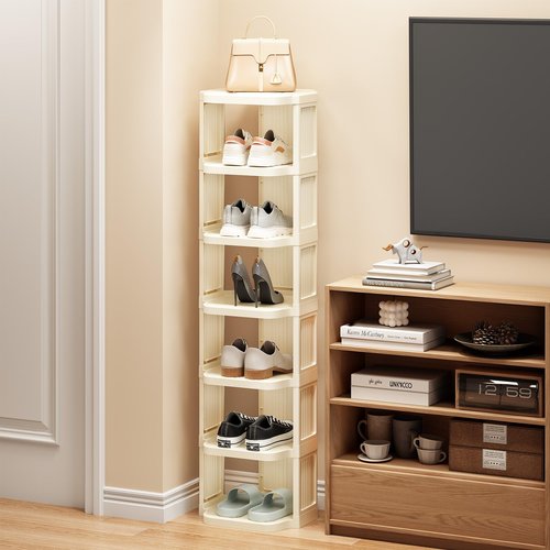 Kitstorack Vertical Shoe Rack: 8 Tiers Stackable Shoe Rack for Closet DIY Free Standing Shoe Organizer Small Shoe Shelf for Small Spaces and Narrow Spaces Plastic, White