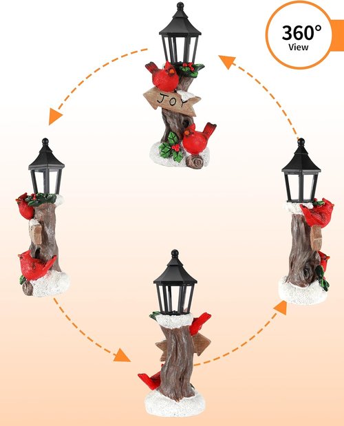 iStatue Lighted Cardinal Christmas Ornaments - 10” Resin Red Bird Figurine with Candle Lantern | Unique Indoor Xmas Decor Gift