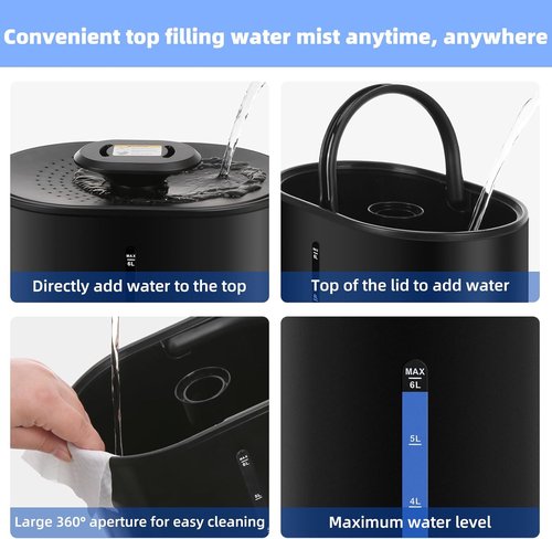 Coolfiqu 6L Humidifier - Versatile Cool & Warm Mist for Bedroom, Baby & Plants | Quiet, Adjustable, 360° Nozzle - Black (2026 Upgraded)