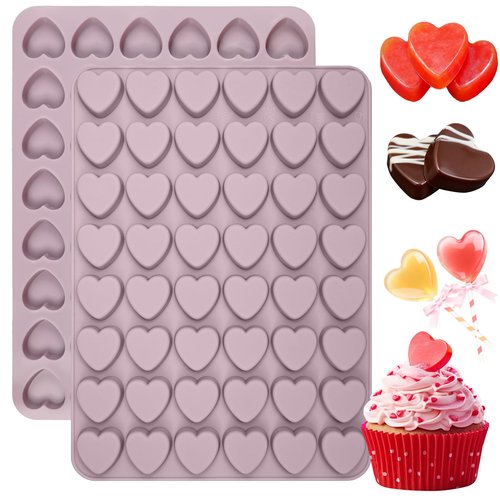 Heart Silicone Mold, 2 Pcs Heart Chocolate Candy Mold, 96 Cavity Small Valentine Silicone Molds for Baking Chocolate, Candy, Gummy, Ice Cubes, Jelly, Jello, Cake Decorations, Cupcake Toppers for Mom