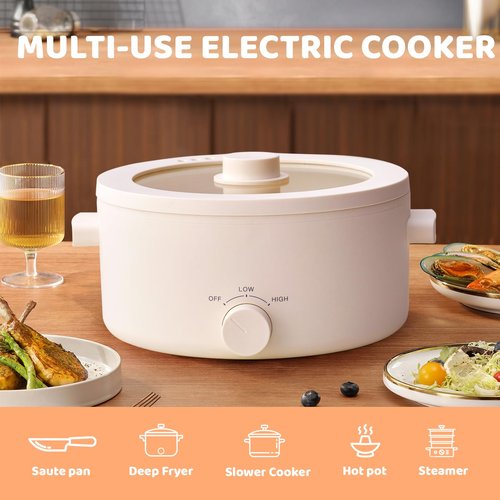 Olayks Hot Pot Electric, 3L Portable Electric Pot with Ceramic Non-stick Coating, Dual Power Multi-functional Romen Cooker for Steak, Pasta, Hot Pot, Ramen, Quick Heating and Overheat Protection