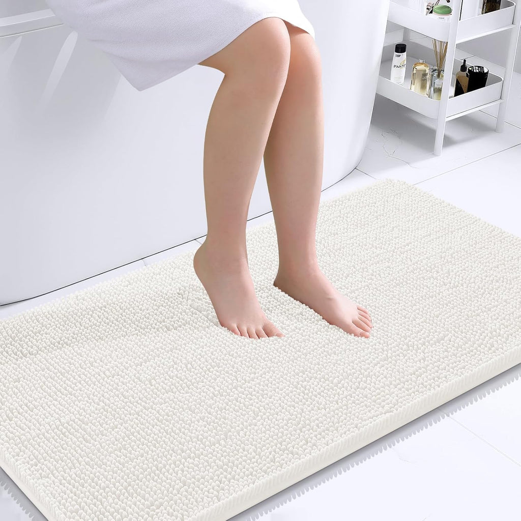 OLANLY Large Bath Rugs - Extra Soft Chenille, Quick-Dry & Machine Washable | 40x24 Inches, Ivory
