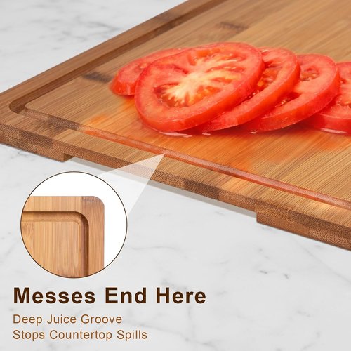 Bamboo Cutting Board Set by [Brand Name] - Durable Kitchen Boards with Juice Groove & Grip Handle | Space-Saving Design
