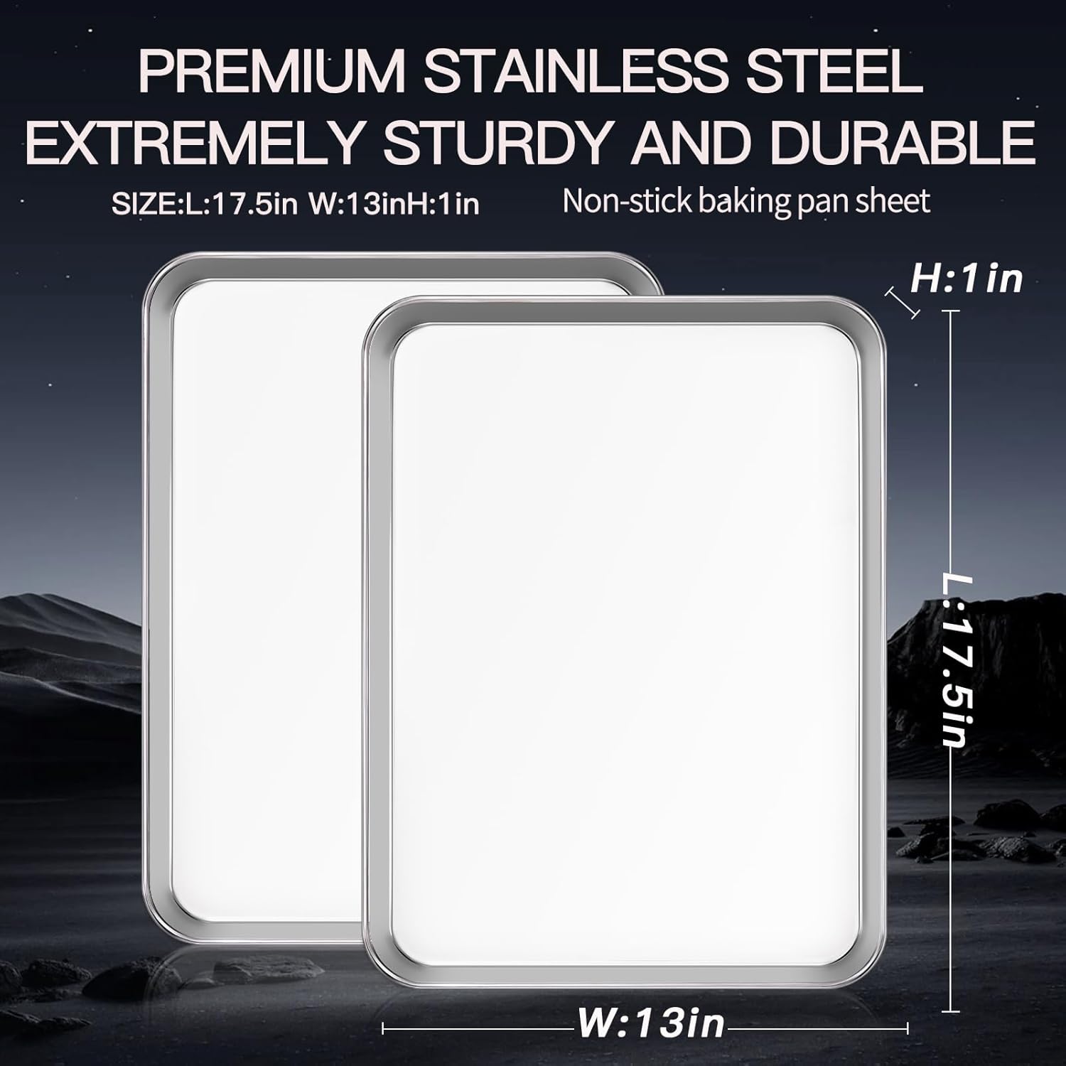 Skiennix Baking Sheet Set - 18-Inch Commercial Grade Stainless Steel Pans | Non-Toxic & Easy Clean