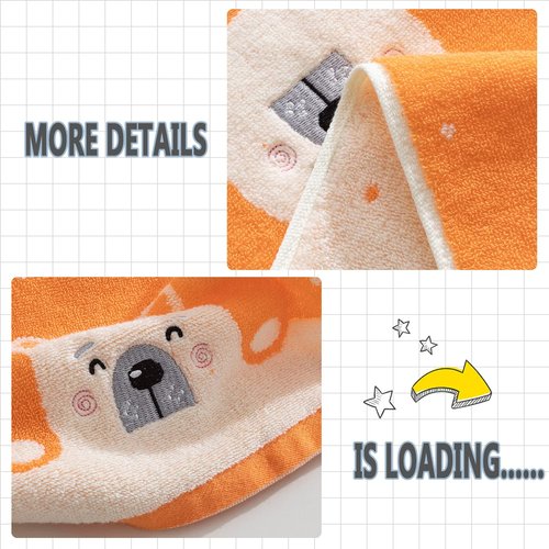 Kissvian 4 Pack Cute Cartoon Bear Pattern Hand Towels, Pure Cotton Children Bathroom Towel Animals, Kids Washcloths, Fingertip Bath Towels for Home Kitchen Bathroom Bedroom, Size 10" x 19.5"
