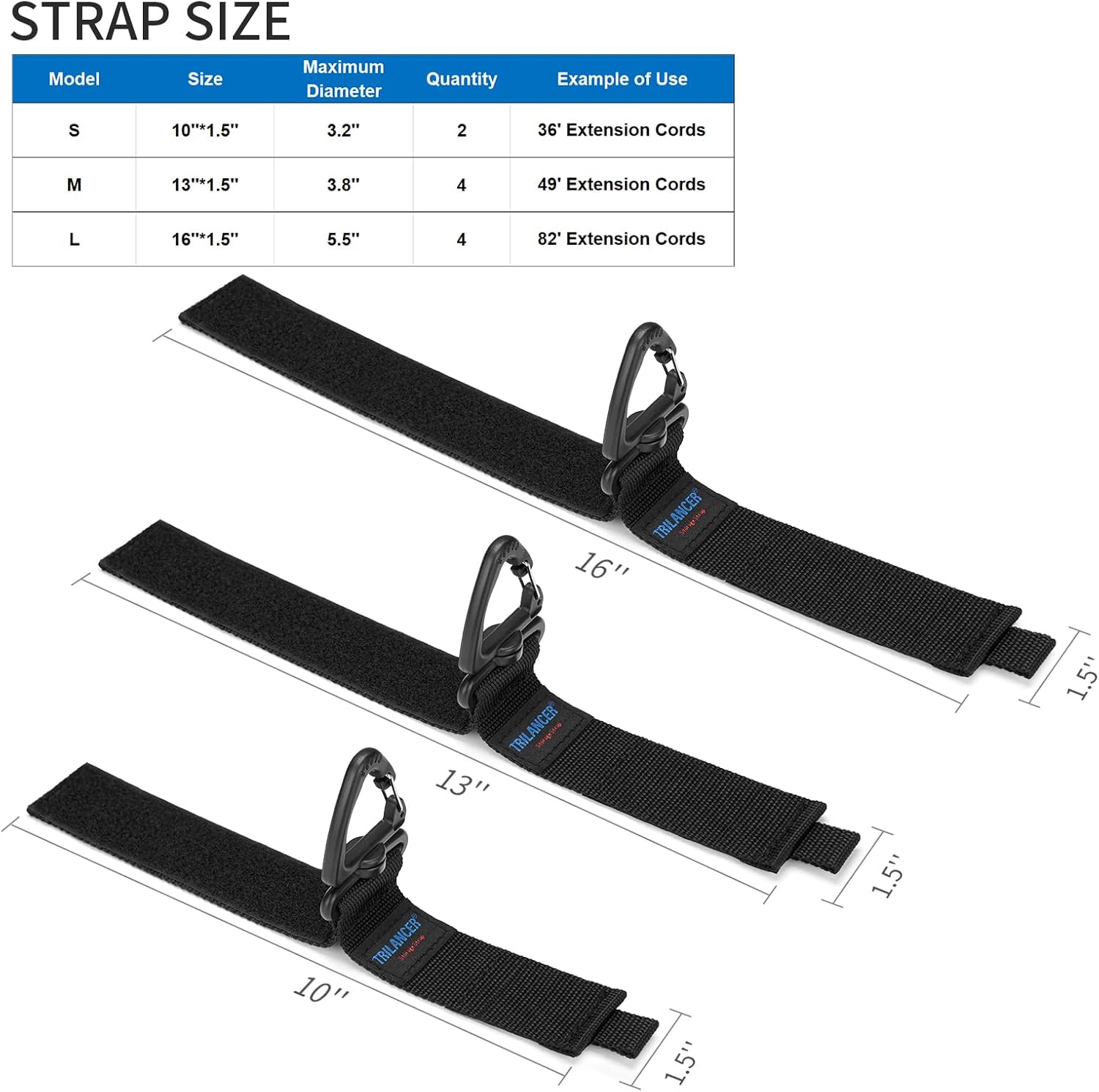 Trilancer Heavy Duty Storage Straps - 10-Pack Hook-and-Loop Cord Organizer with Triangular Buckle for Cables & Wires