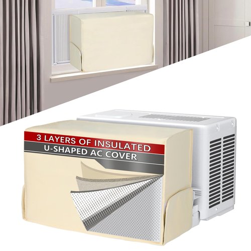 Air Conditioner covers for inside 20"W x 14"H x 6"D Compatible with Midea Window Air Conditioner 8000/10000/120000 BTU, 3 Layers Insulation AC Cover Compatible with Midea U shaped AC Unit, Beige
