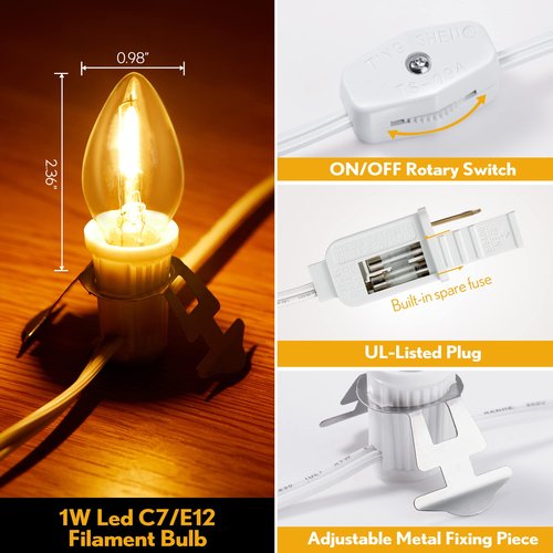 Meonum Accessory Cord with 3 LED Light Bulbs, 8.2 Ft Indoor Blow Mold Light Cord with Female Plug for Halloween Pumpkins Christmas Village Houses and Craft Projects Decoration, Warm White(4 Pack)