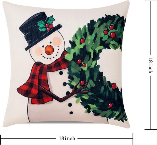 Hongsome Christmas Throw Pillow Covers - Set of 4 Decorative Snowman & Santa Cases | 18x18 Inches Red & White Holiday Decor