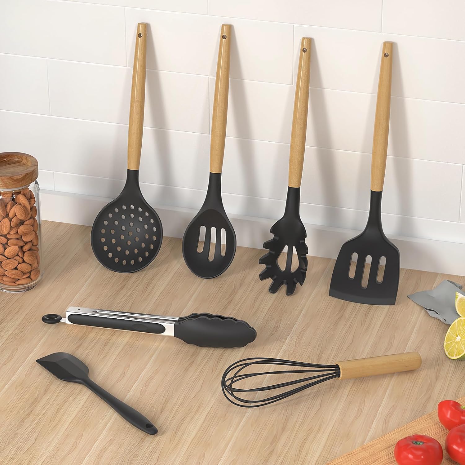 Oannao Silicone Cooking Utensils Set - 446°F Heat Resistant Kitchen Tools for Nonstick Cookware | Gray