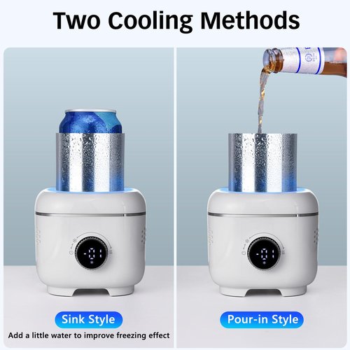 WISFISSH Cooling Cup with Mood Light,Beverage Cooler with Insulated Cover, 2-in-1 Cooling Cup for Desk(Cooling&Heating),Electric Drink Cooler for Cola Beer Coffee Juice Yogurt -White