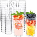 Eupako 3 oz Plastic Dessert Shooter Cups with Spoons - 100 Pack Mini Clear Round Appetizer Cup Shot Glasses, Small Dessert Cups for Jello Shots, Parfait, Puddings, Mousse, Parfait