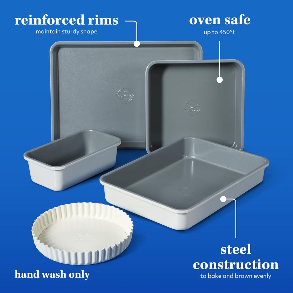 Sur La Table Carbon Steel Baking Pans Set - Premium Non-Stick, PFOA-Free, Grey & Linen White Exterior