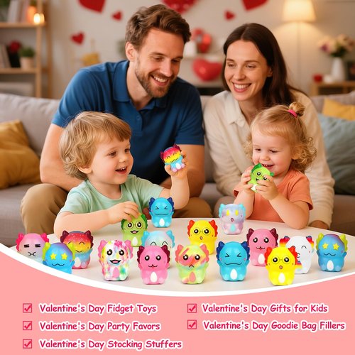 MINYSIC 24PCS Axolotl Mochi Squishy Toys for Classroom, Gifts for Kids with Exchange Cards, Classroom Party Favors for Boys and Girls, Funny Stress Relief Toys