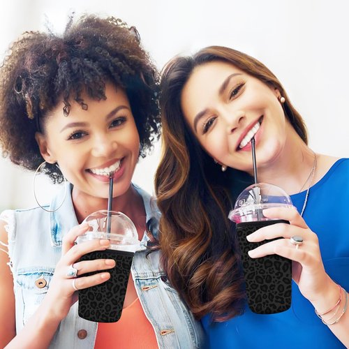 AUEKLLW 3 Pack Reusable Neoprene Insulator Sleeve for Iced Coffee Cups, Funny Coffee Cup Sleeves for 16-32oz Coffee cups, Cute Drink Sleeve for Cold Hot Beverages Cute Black Leopard