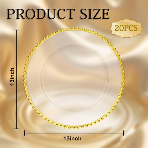 supernal 20pcs Clear Charger Plates,Gold Chargers Plates for Dinner,Beaded Plates 13 Inch Suitable For,Mother's Day,Easter Party and Birthday,Wedding