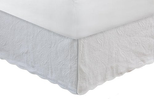 Greenland Home Paisley Quilted 100% Cotton Bed Skirt, White, Queen