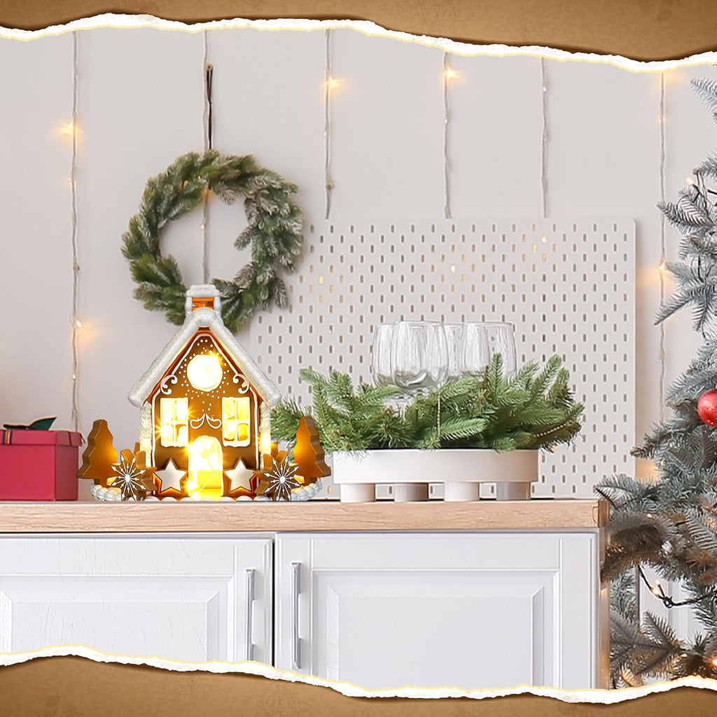 Wesiti Gingerbread House Decor - Lighted 6-Inch LED Christmas Decoration for Indoor Festive Display