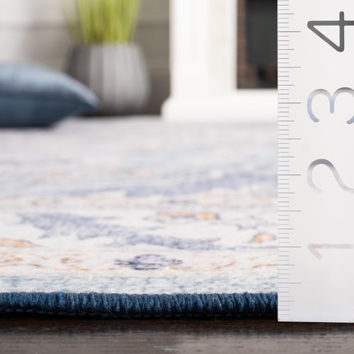 SAFAVIEH Washable Rug Tucson Collection - 4' Square, Light Blue & Blue, Slip Resistant & Easy to Clean, Ideal for Foyer, Kitchen, Nursery, Office, Bedroom (TSN118L)