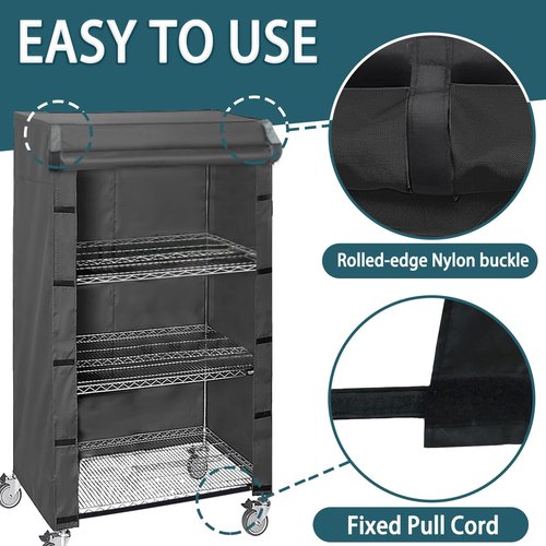 ZYSUOR Shelf & Shelving Dustproof Cover – Heavy Duty Wire Rack Storage Cover, Fits 60" W x 24" D x 72" H, Nylon Buckles & Hook-and-Loop Closure (Black, No Shelves)