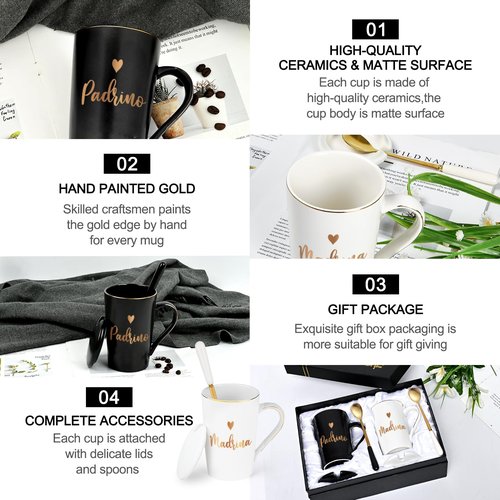 Cabtnca Godparents Proposal Gift, Madrina Padrino Padrinos Proposal Gift, Tazas Regalos Para Padrino Madrina Mug, Christmas Gifts for Godmother Godfather, 14Oz Set of 2