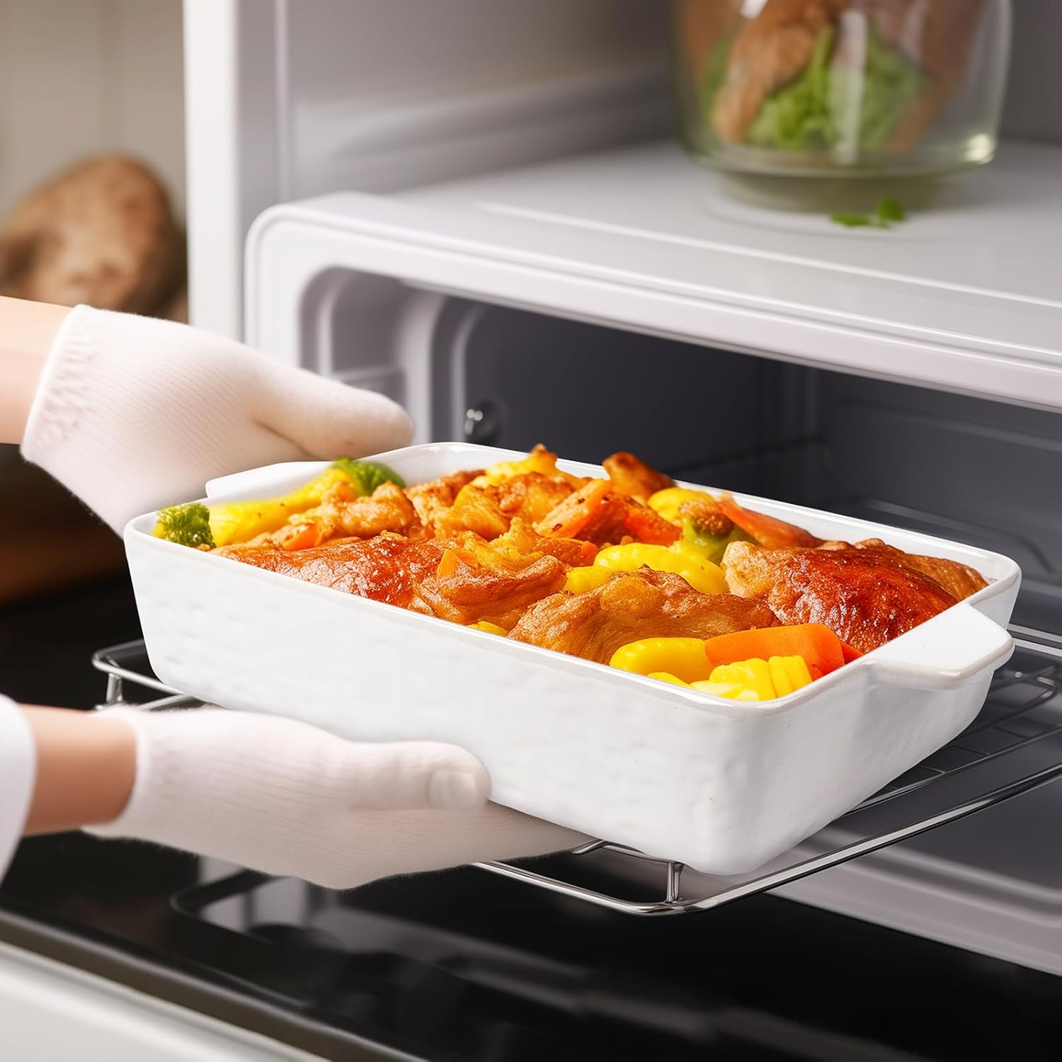 Regine Switzerland Casserole Dishes - Ceramic Baking Pan Set of 3 | Deep Lasagna Dish with Handles (11.6" x 7.8", White)