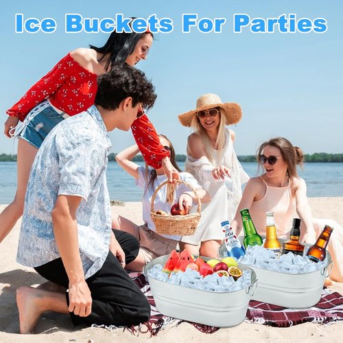 4PCS 3 Gallon Galvanized Tub Champagne Bucket with Carry Handle Large Metal Drink Buckets with Scoops for Home Bar Beer Champagne Cocktails Cooling Supplies