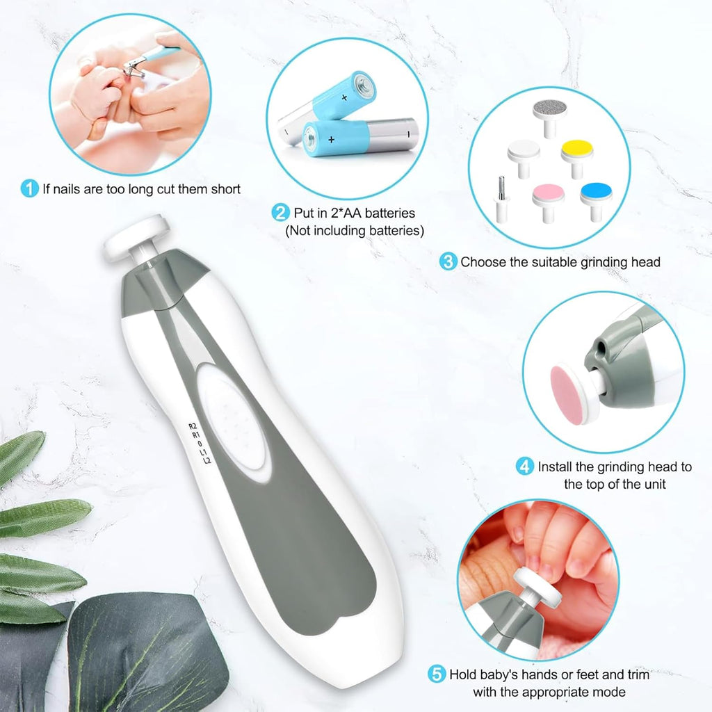 Skiennix Baby Nail Trimmer - 6-in-1 Electric Grooming Kit for Infants & Adults | Grey Color