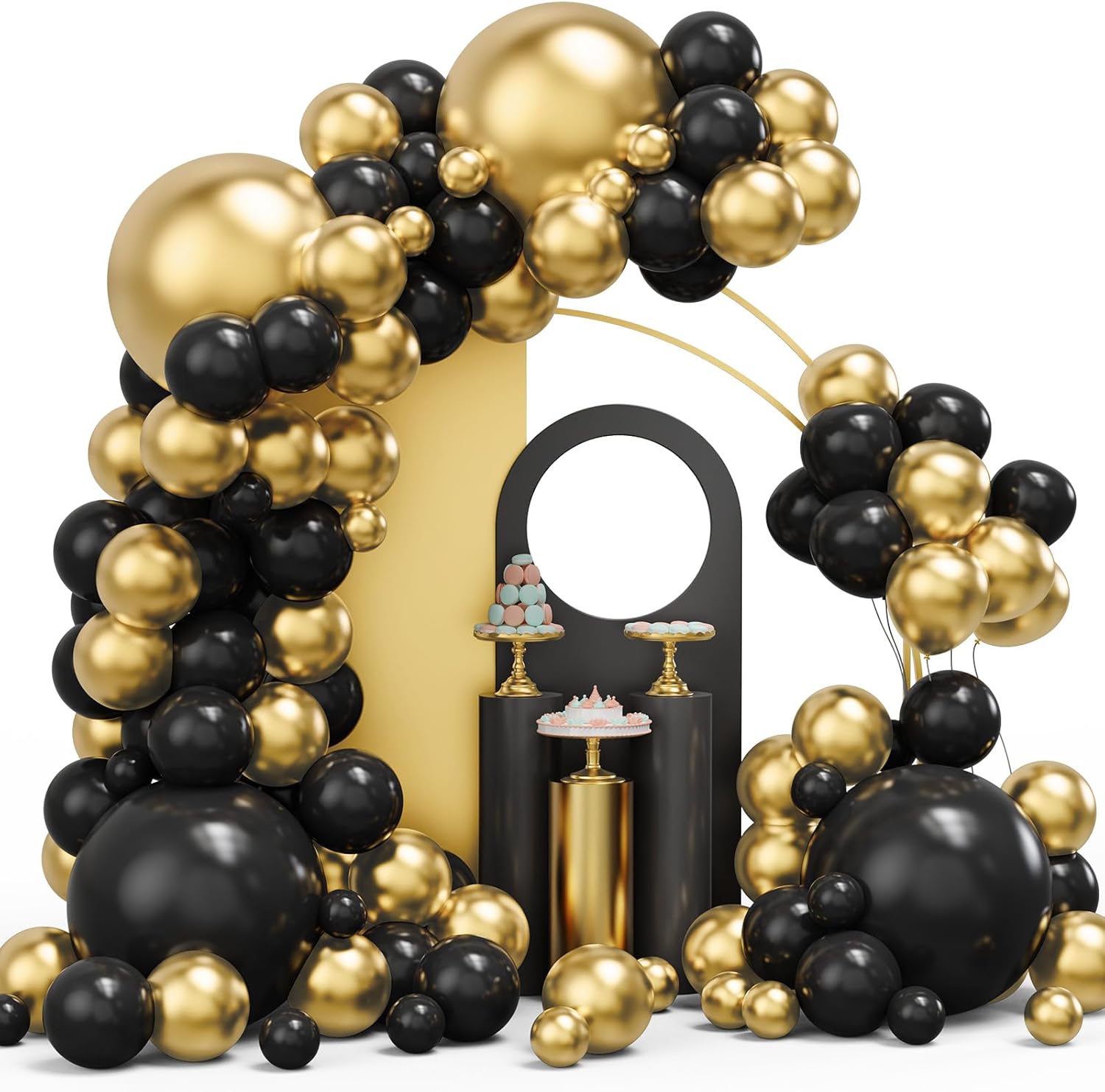 Skiennix Black and Gold Balloon Garland Arch Kit - 134pcs Metallic Balloons for Graduation, New Year & Birthday Celebrations