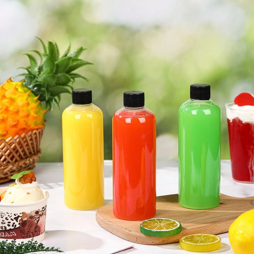 Dandat 100 Pcs Plastic Juice Bottles with Caps Clear Shot Bottles Bulk Empty Reusable Clear Beverage Containers with Lids, Label, Pen for Milk, Drinking, Potion, Ginger Shots, Whiskey(10 oz)