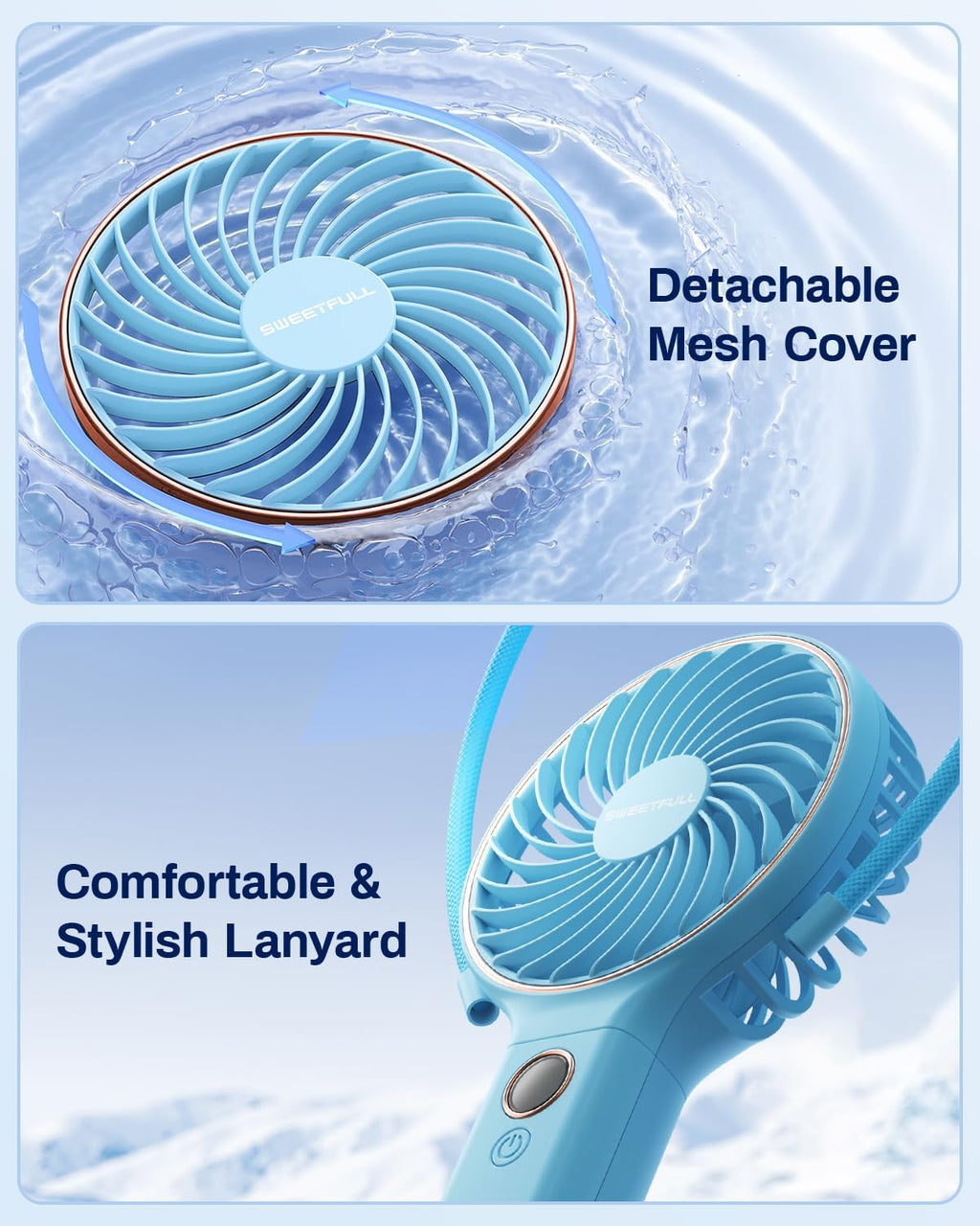 Sweetfull Handheld Portable Fan - 5000mAh Rechargeable Battery, 6 Speed Wind, LED Display | Mini Travel Fan