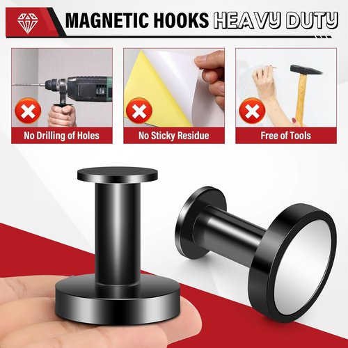 Buelkmag Magnetic Hooks - 150Lb Strong Wreath Hanger for Cruise Cabins & Classrooms | 3 Pack, Black
