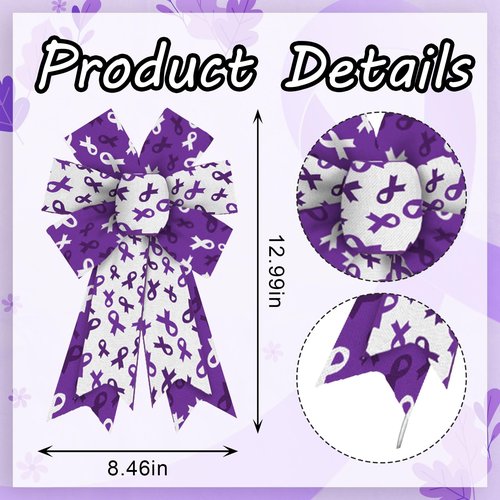 Threetols 2pcs Pancreatic Cancer Awareness Wreath Bows, Alzheimer's Disease Awareness Bows for Wreath Purple Bows for Front Door, Purple Tree Bows for Pancreatic Cancer Survivor Party Supply