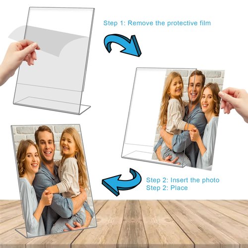 DESONAUT 6 Pack 5"x 7" Clear Acrylic Self Standing Picture Frames，Photo Frame Stand Perfect for Showcasing Memories Tabletop Display for Home or Office Décor，Vertical