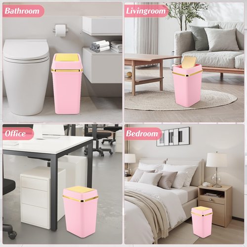 WSBArt Bathroom Trash Can with Lid 4 Gallon Pink Trash Can Bedroom Trash Can Small Garbage Can with 300 Counts Trash Bags for Small Bathroom Bedroom Office