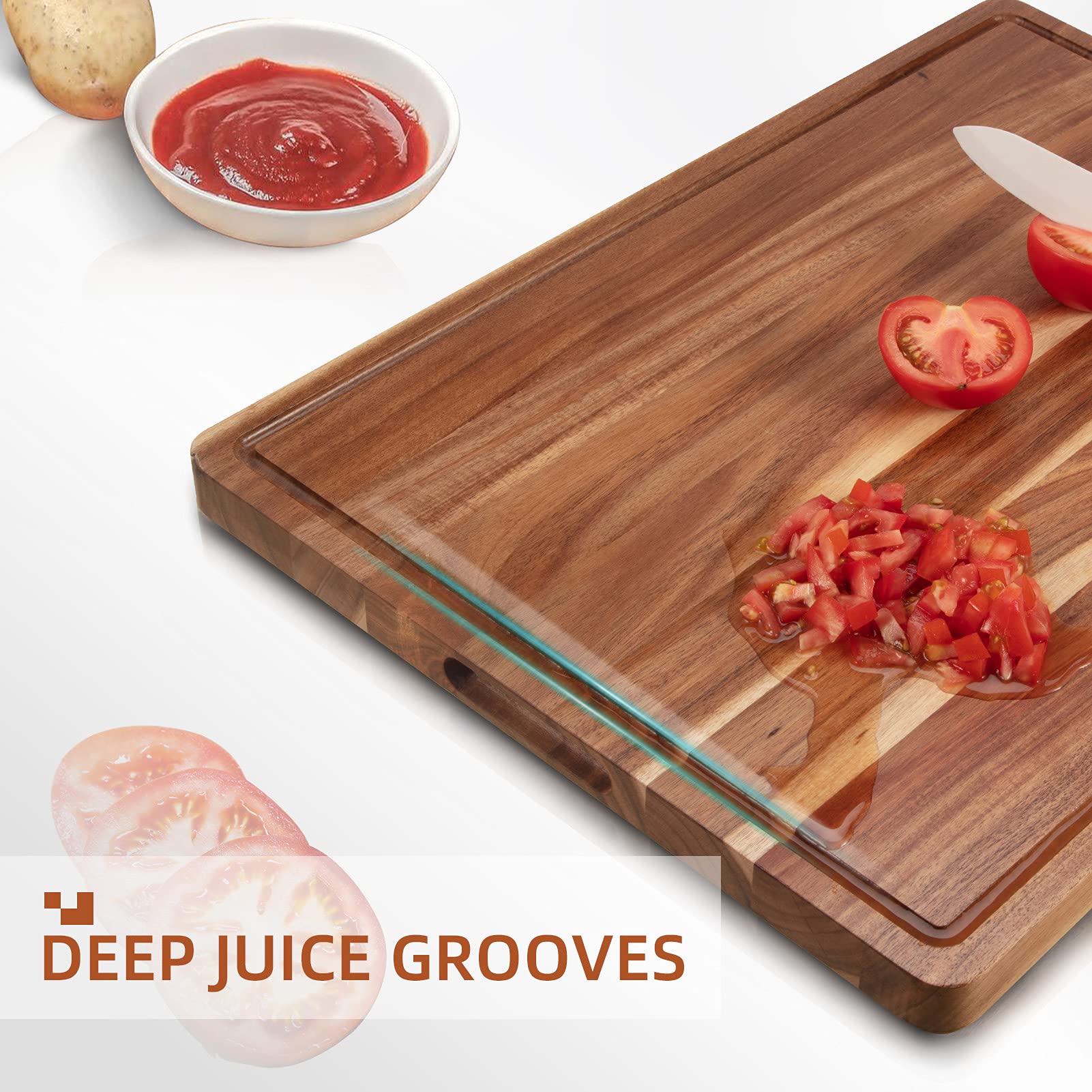GAOMON 24 x 18 Large Acacia Wood Cutting Board, Extra Large, with Handle, Juice Groove, Reversible, Rectangular