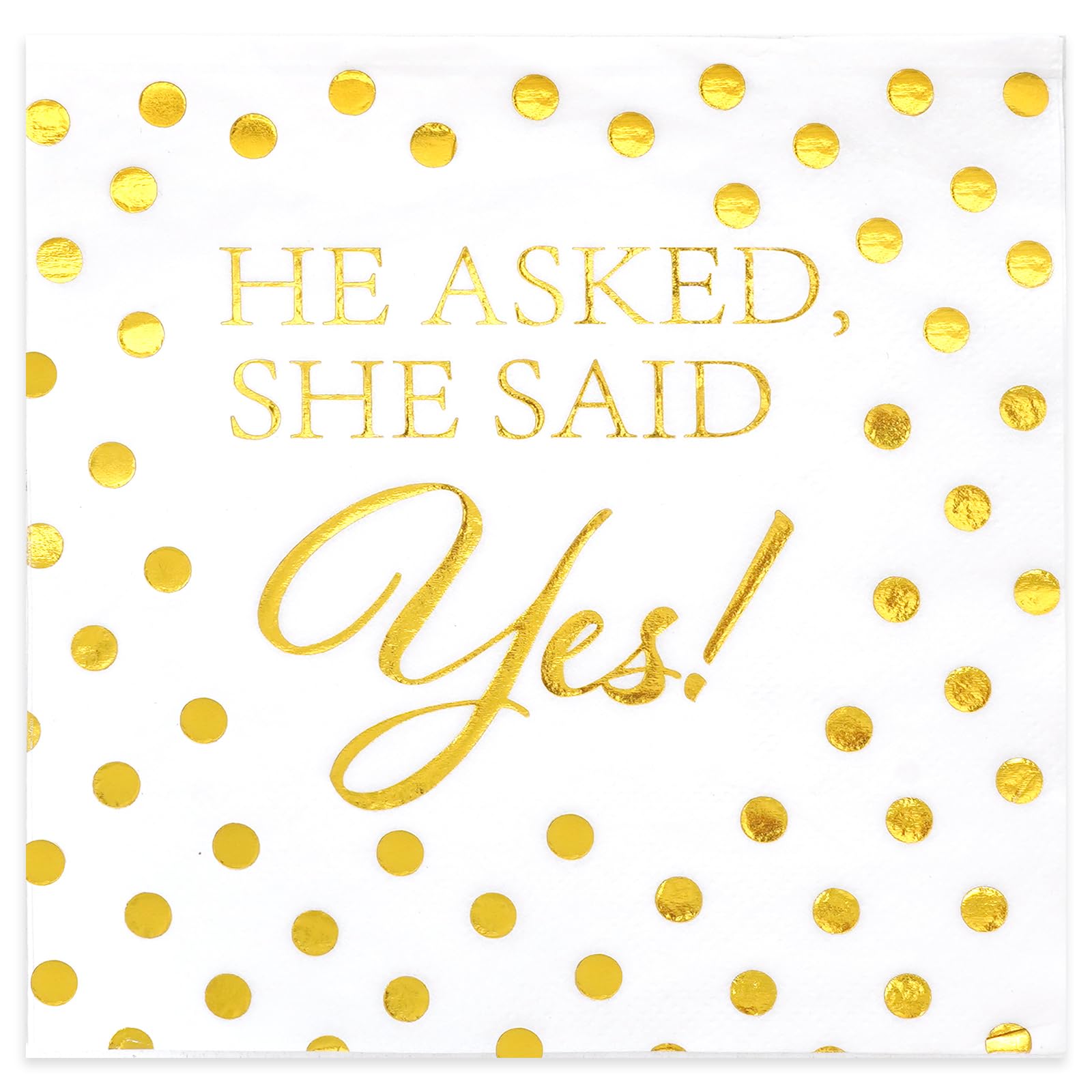 Jovialix She Said Yes Napkins, Engagement Party Napkins, Engaged Napkins – Disposable Cocktail Napkins for Bridal Shower & Bachelorette Decoration – Gold Foil Polka Dots, 6.5 x 6.5 in, 80 Pack